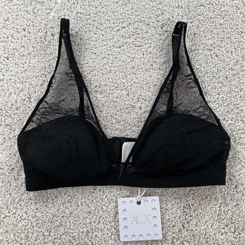 Le' AL.X Black Lace Bralette Floral Mesh Triangle Padded Bra Women's XS NWT